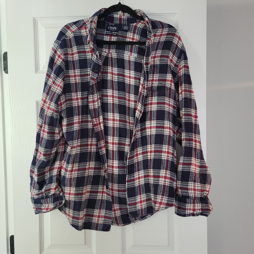 Chaps Brushed Flannel Shirt in Red, White, and Blue
